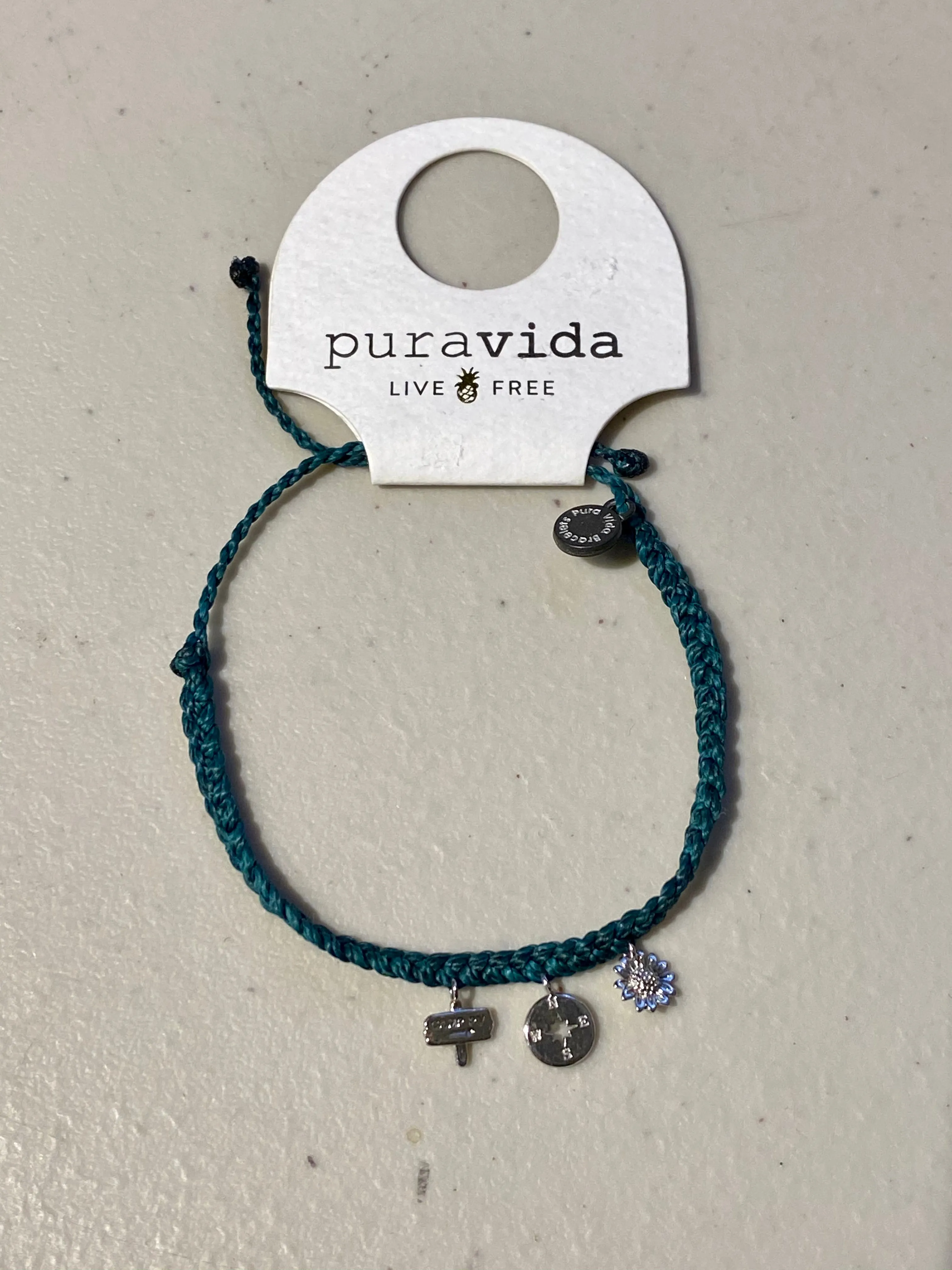 Pura Vida Charm Bracelet ~ Happy camper Silver Teal