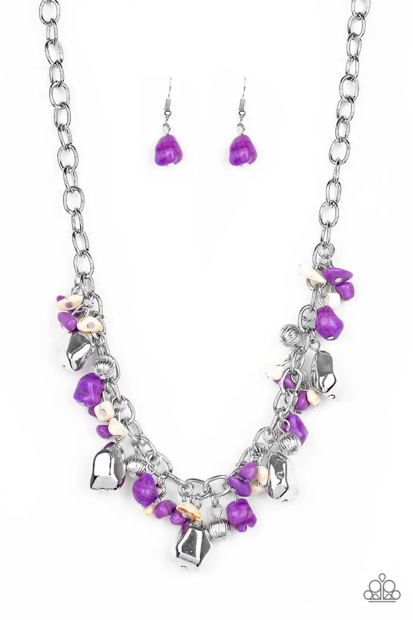 Quarry Trail - Purple - and White Stone Silver Bead Paparazzi Short Necklace