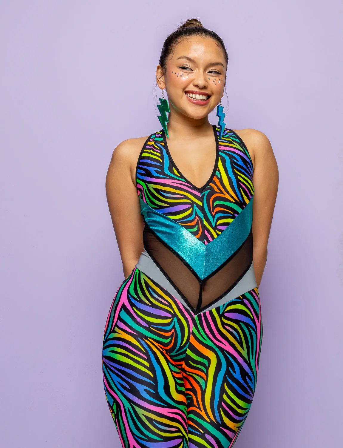 Rainbow Mayhem Backless Catsuit