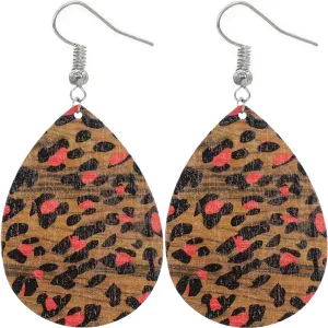 Red Cheetah Print Wooden Teardrop Earrings