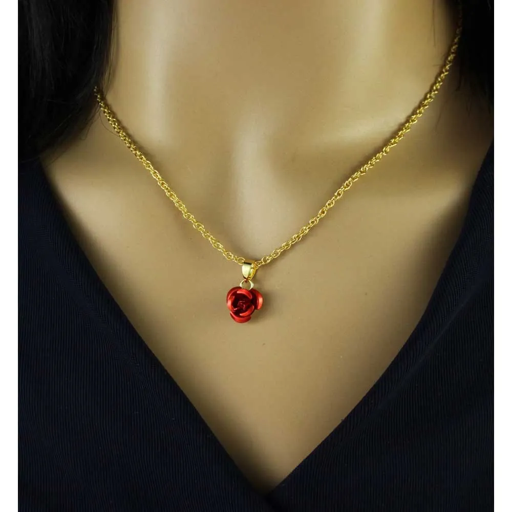 Red Rose Necklace with Red Rose Stud Earring Gift Set - FE510NBS