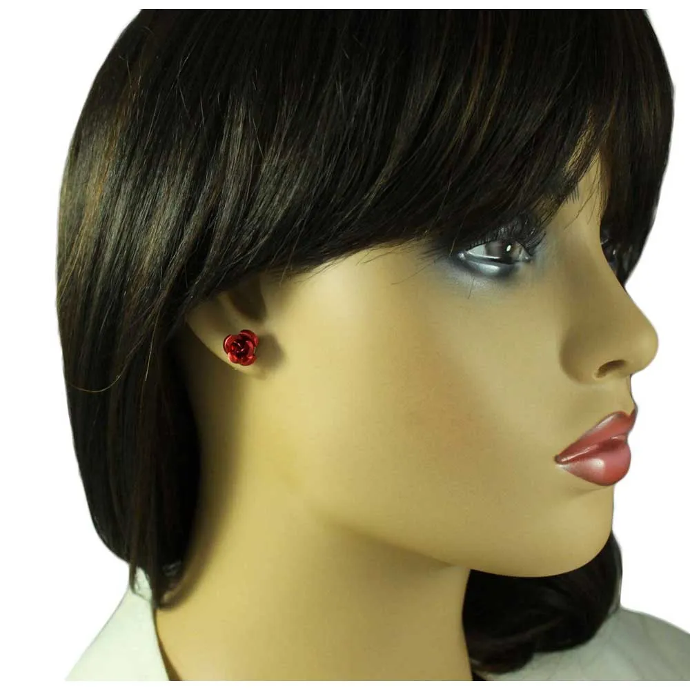 Red Rose Necklace with Red Rose Stud Earring Gift Set - FE510NBS