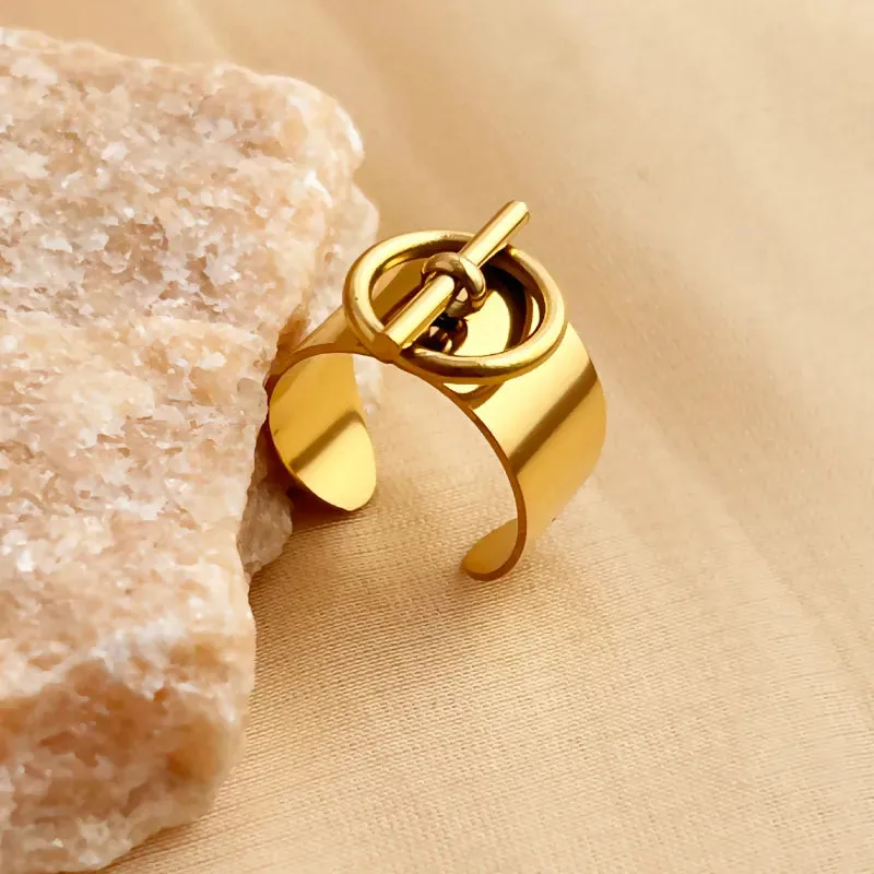 Retro Geometric Titanium Steel 14k Gold Plated Open Ring
