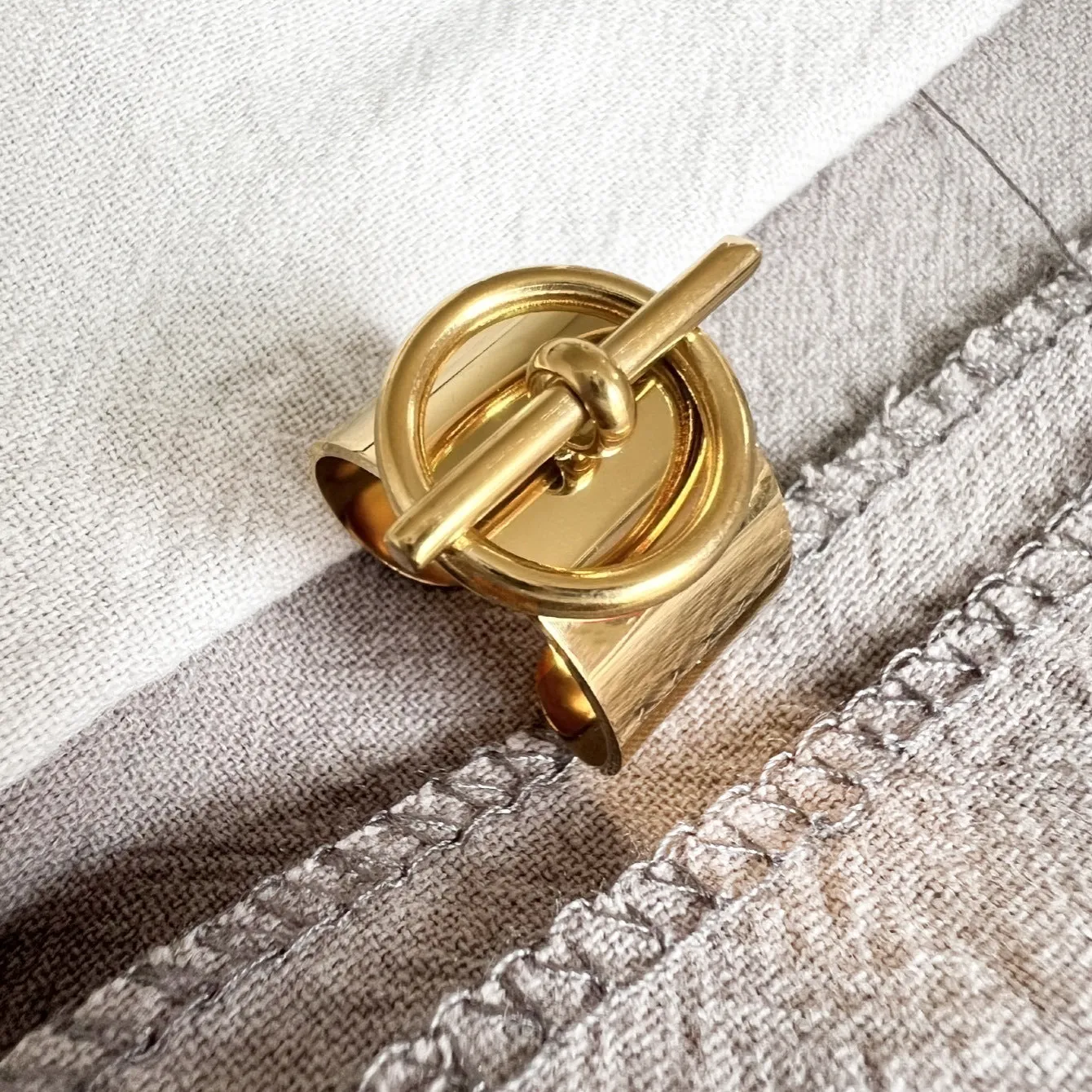 Retro Geometric Titanium Steel 14k Gold Plated Open Ring