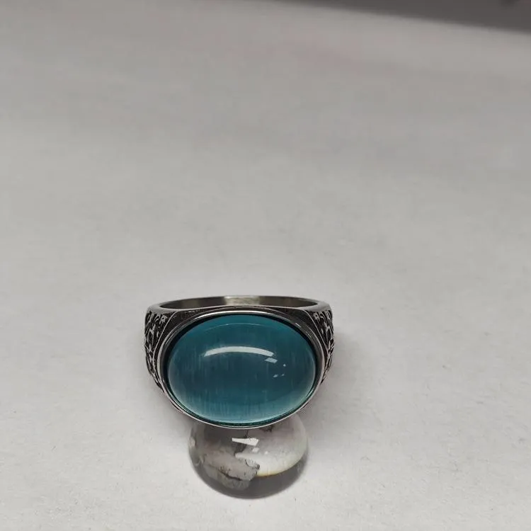 Retro National Style Wrench Oval Titanium Steel Ring For Men And Women With The Same Atmospheric Oval Nine-color Gem Factory Wholesale Direct Sales