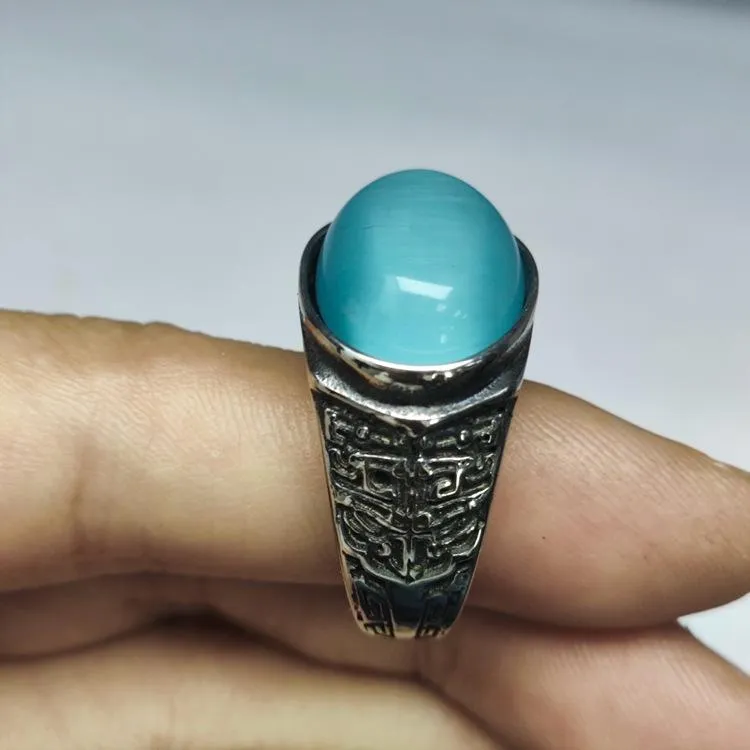 Retro National Style Wrench Oval Titanium Steel Ring For Men And Women With The Same Atmospheric Oval Nine-color Gem Factory Wholesale Direct Sales