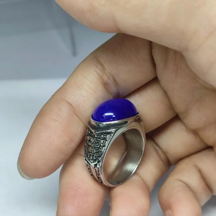 Retro National Style Wrench Oval Titanium Steel Ring For Men And Women With The Same Atmospheric Oval Nine-color Gem Factory Wholesale Direct Sales