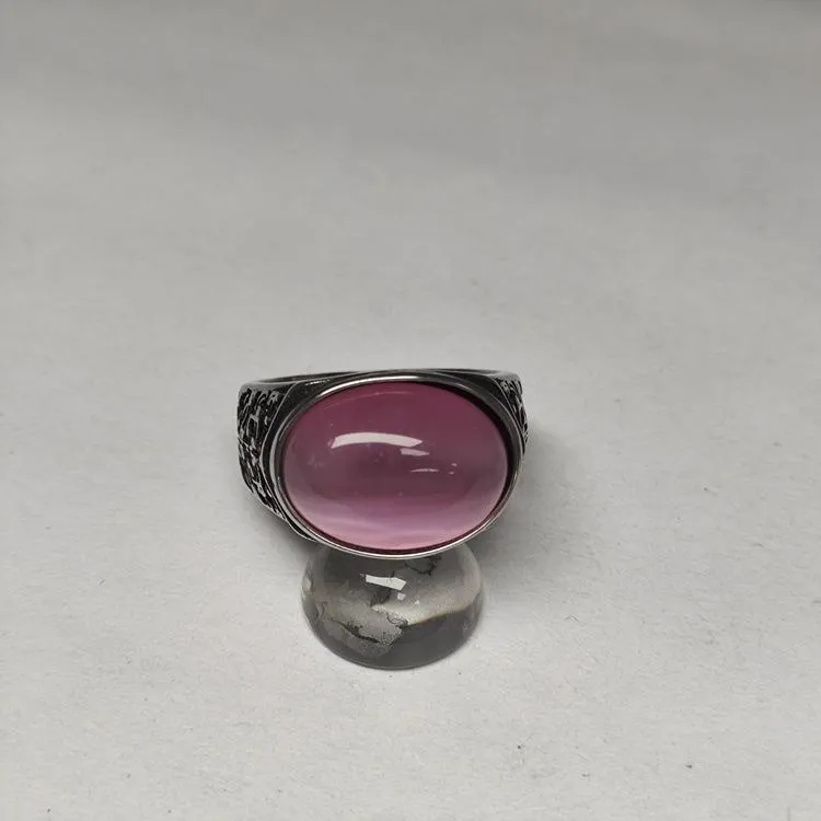 Retro National Style Wrench Oval Titanium Steel Ring For Men And Women With The Same Atmospheric Oval Nine-color Gem Factory Wholesale Direct Sales