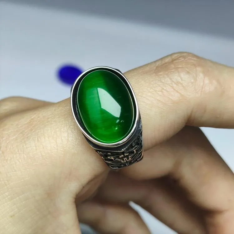 Retro National Style Wrench Oval Titanium Steel Ring For Men And Women With The Same Atmospheric Oval Nine-color Gem Factory Wholesale Direct Sales