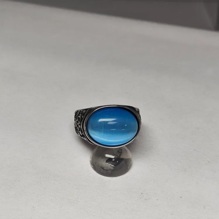 Retro National Style Wrench Oval Titanium Steel Ring For Men And Women With The Same Atmospheric Oval Nine-color Gem Factory Wholesale Direct Sales