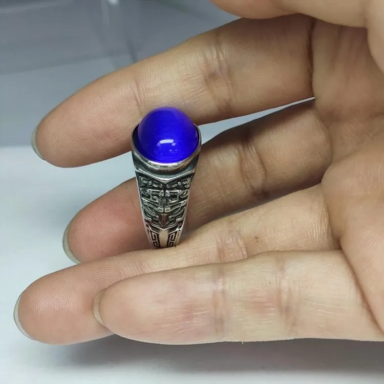 Retro National Style Wrench Oval Titanium Steel Ring For Men And Women With The Same Atmospheric Oval Nine-color Gem Factory Wholesale Direct Sales