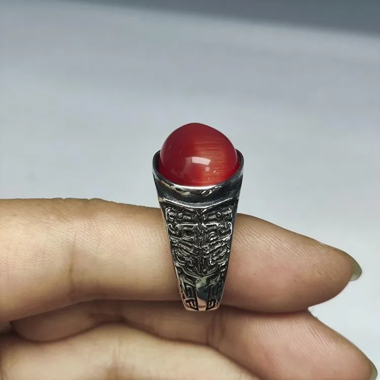 Retro National Style Wrench Oval Titanium Steel Ring For Men And Women With The Same Atmospheric Oval Nine-color Gem Factory Wholesale Direct Sales