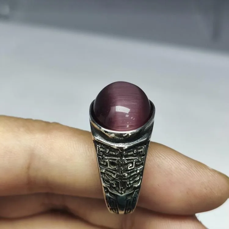 Retro National Style Wrench Oval Titanium Steel Ring For Men And Women With The Same Atmospheric Oval Nine-color Gem Factory Wholesale Direct Sales