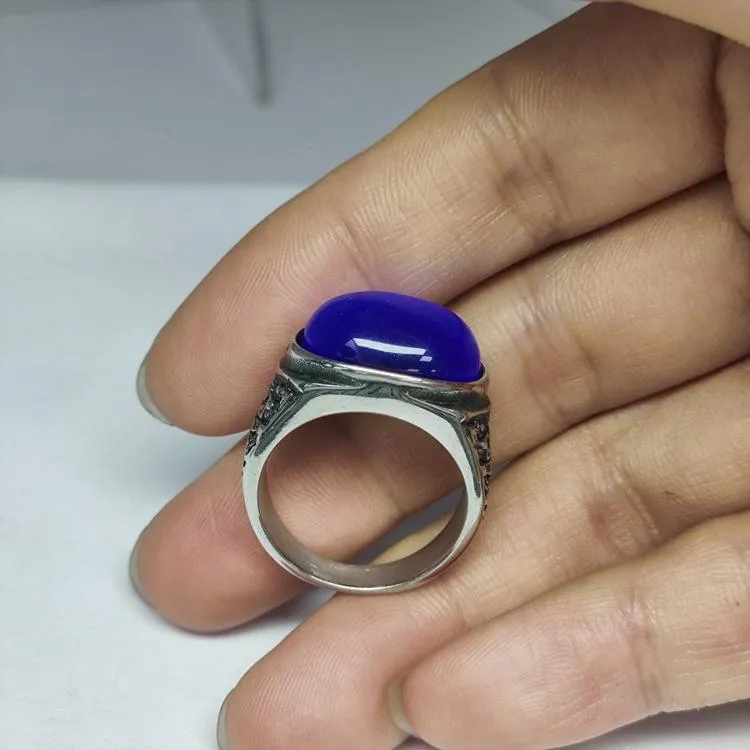 Retro National Style Wrench Oval Titanium Steel Ring For Men And Women With The Same Atmospheric Oval Nine-color Gem Factory Wholesale Direct Sales