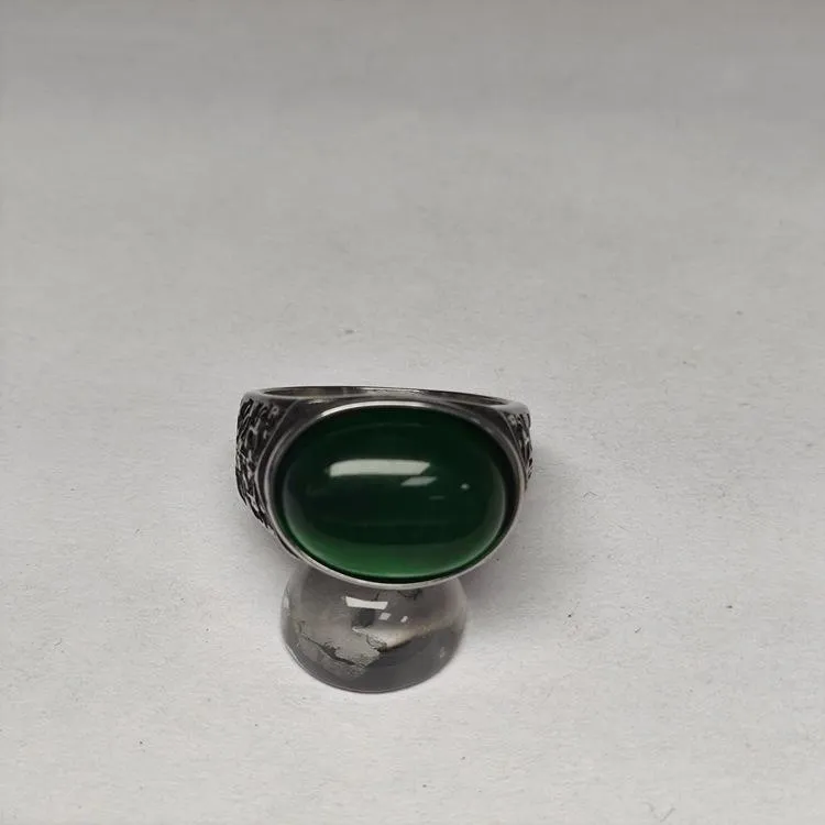 Retro National Style Wrench Oval Titanium Steel Ring For Men And Women With The Same Atmospheric Oval Nine-color Gem Factory Wholesale Direct Sales