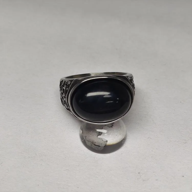 Retro National Style Wrench Oval Titanium Steel Ring For Men And Women With The Same Atmospheric Oval Nine-color Gem Factory Wholesale Direct Sales