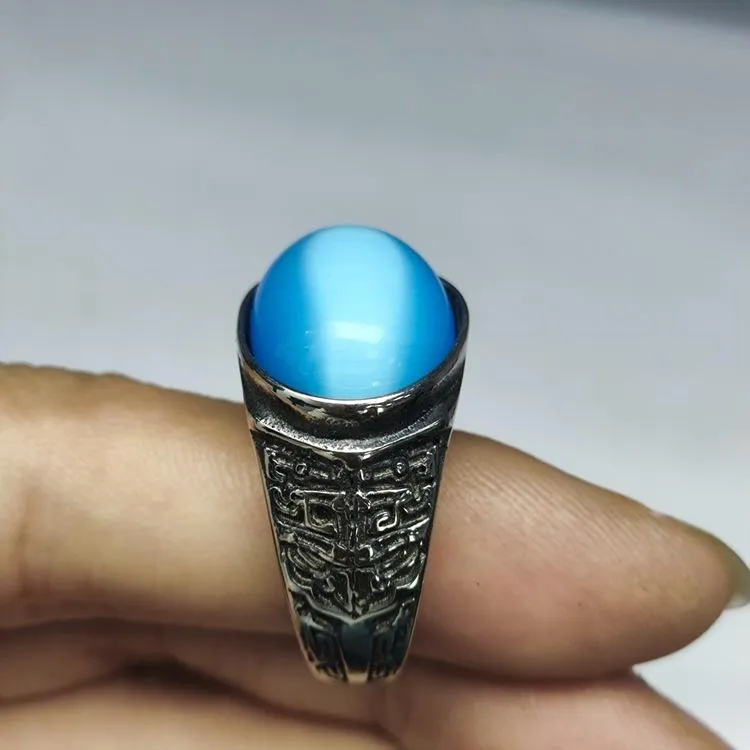 Retro National Style Wrench Oval Titanium Steel Ring For Men And Women With The Same Atmospheric Oval Nine-color Gem Factory Wholesale Direct Sales
