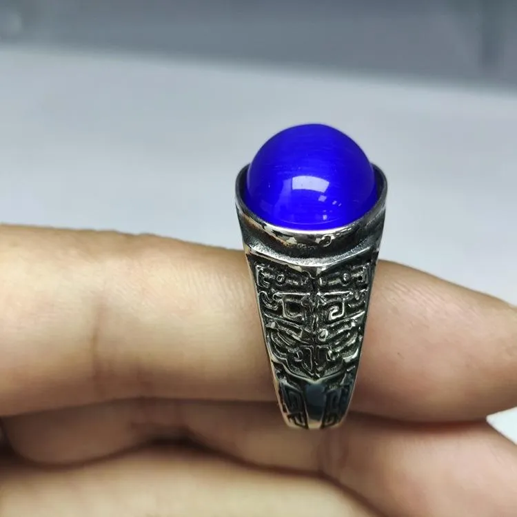 Retro National Style Wrench Oval Titanium Steel Ring For Men And Women With The Same Atmospheric Oval Nine-color Gem Factory Wholesale Direct Sales