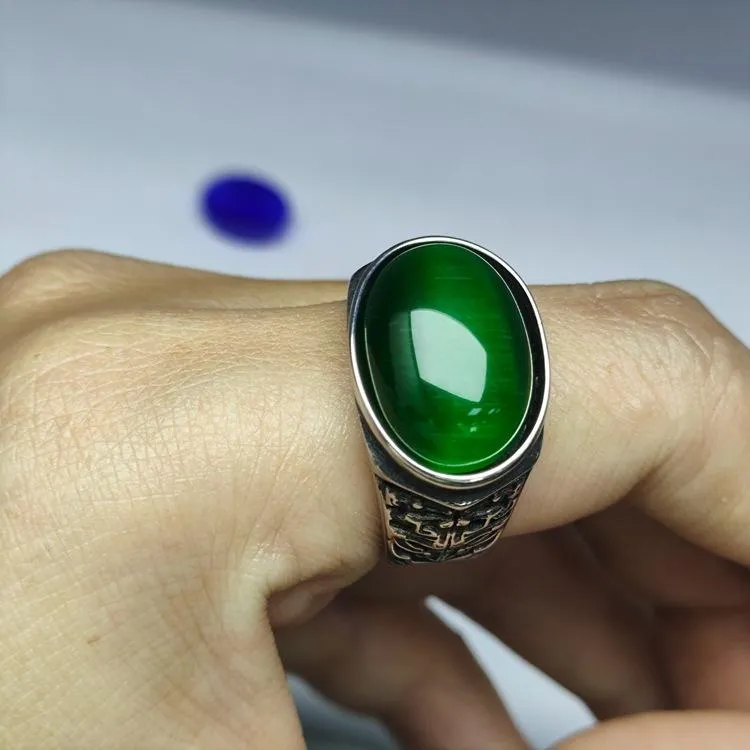 Retro National Style Wrench Oval Titanium Steel Ring For Men And Women With The Same Atmospheric Oval Nine-color Gem Factory Wholesale Direct Sales