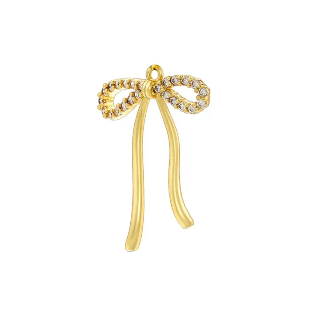 Ribbon Bow Pave Charm For Charm Necklace