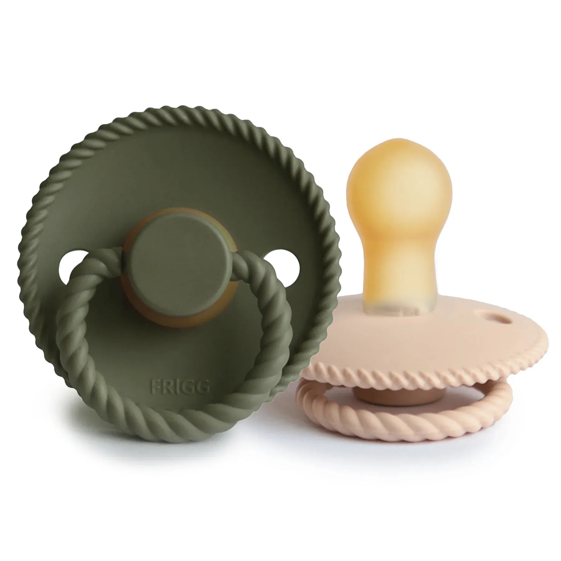Rope Pacifier 2 Pack - Natural Rubber - Croissant/Olive
