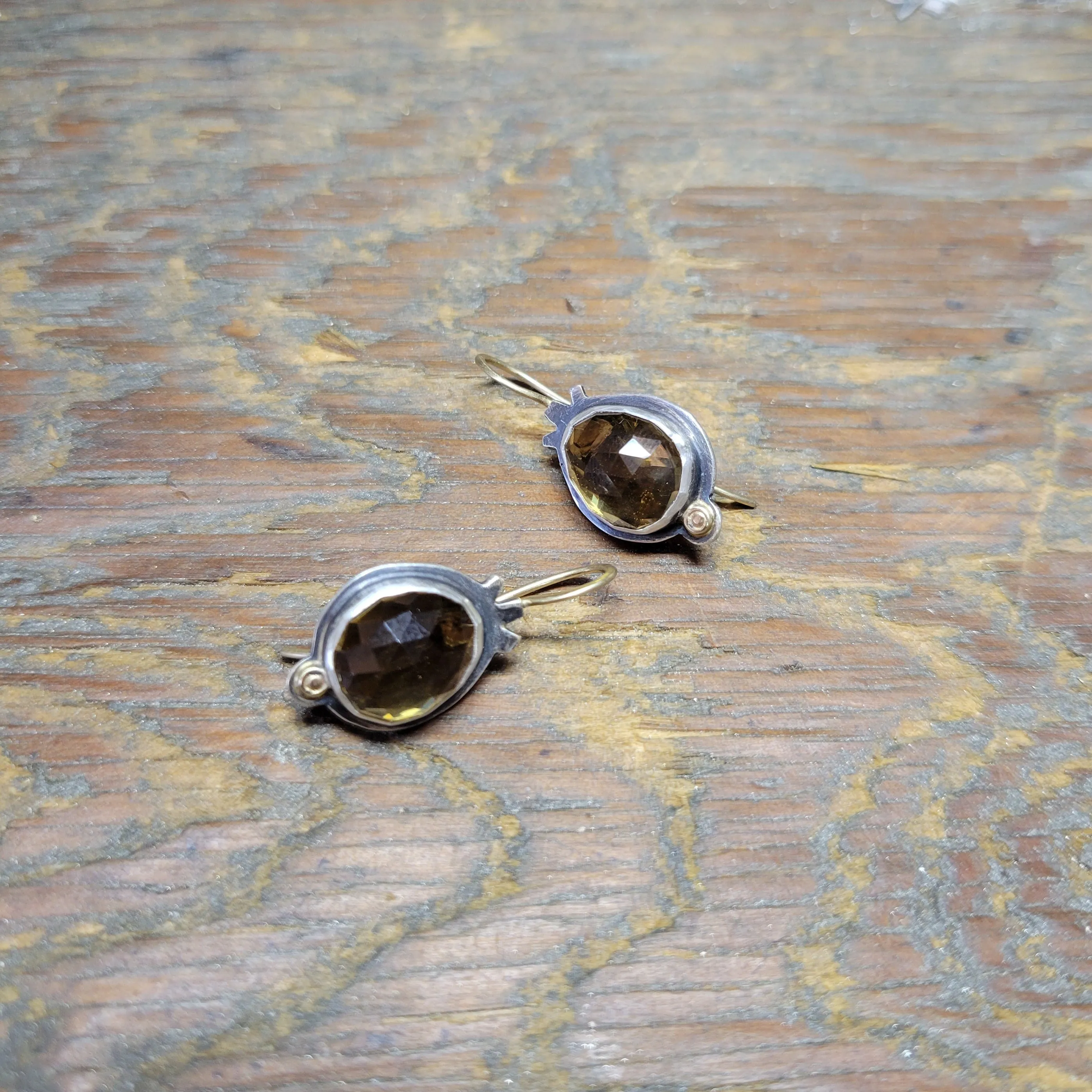 Rose cut citrine earrings in sterling and gold