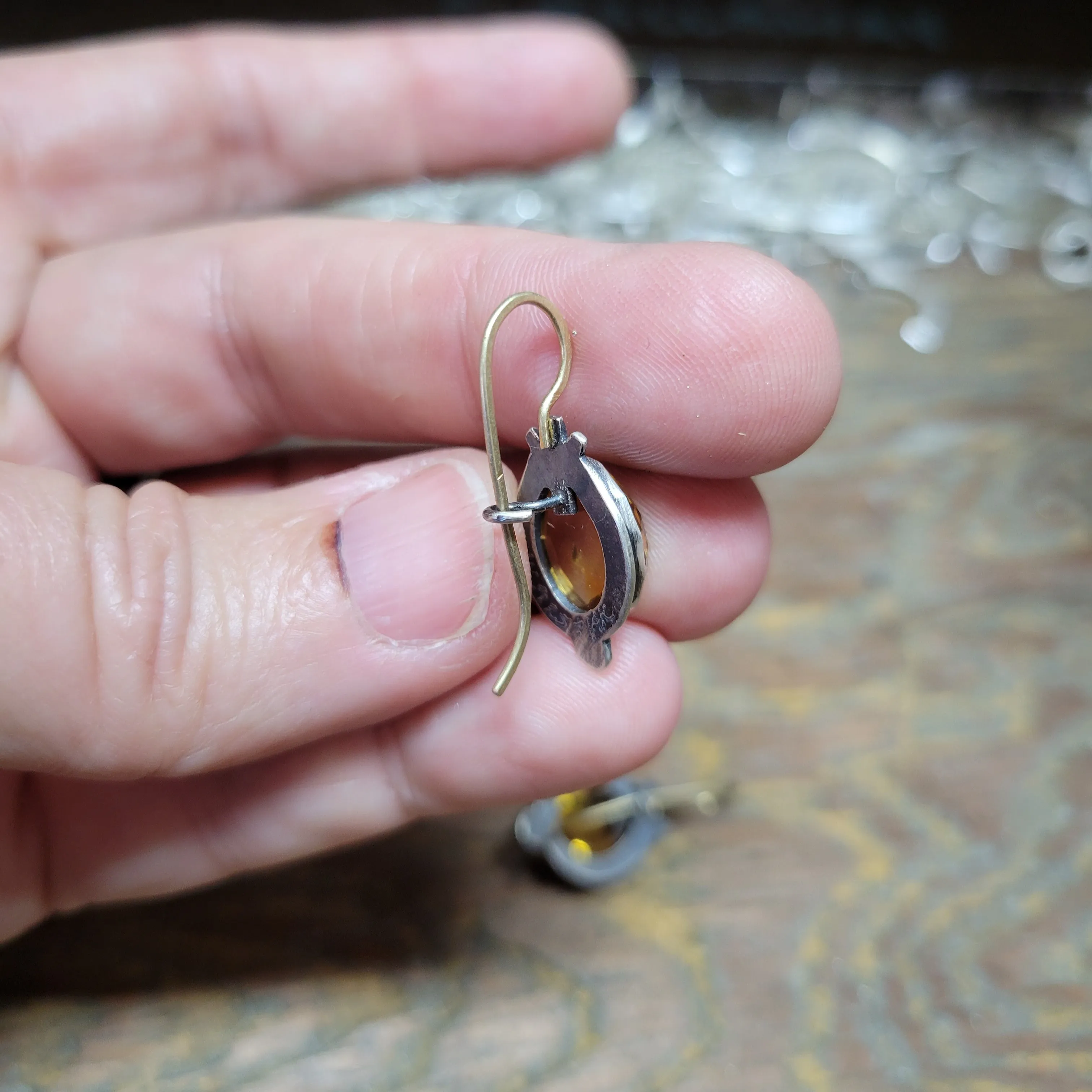 Rose cut citrine earrings in sterling and gold