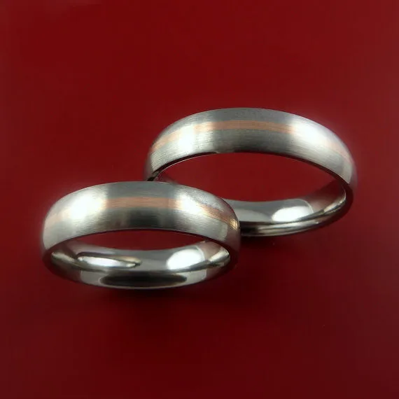 Rose Gold and Titanium Matching Rings Wedding Band Set Sizes 3-22