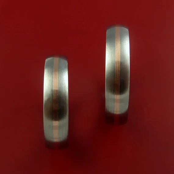 Rose Gold and Titanium Matching Rings Wedding Band Set Sizes 3-22