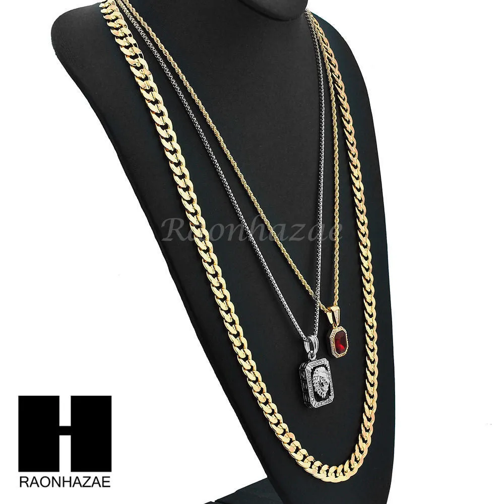 RUBY SILVER LION DIAMOND CUT 30" CUBAN LINK BOX ROPE NECKLACE SC048G