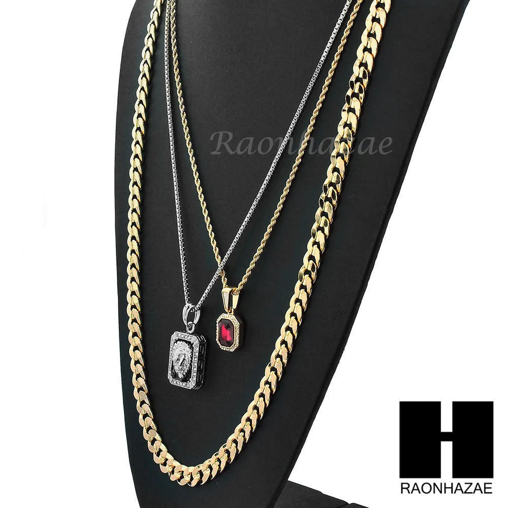 RUBY SILVER LION DIAMOND CUT 30" CUBAN LINK BOX ROPE NECKLACE SC048G