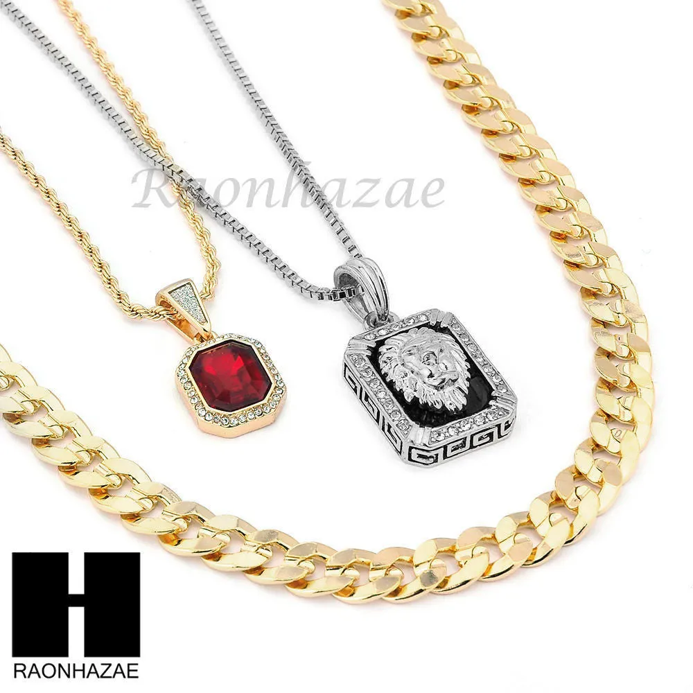 RUBY SILVER LION DIAMOND CUT 30" CUBAN LINK BOX ROPE NECKLACE SC048G