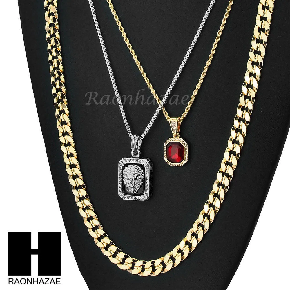RUBY SILVER LION DIAMOND CUT 30" CUBAN LINK BOX ROPE NECKLACE SC048G