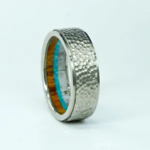 SALE RING -  Hammered Titanium, Ironwood, Turquoise, Antler - Size 13