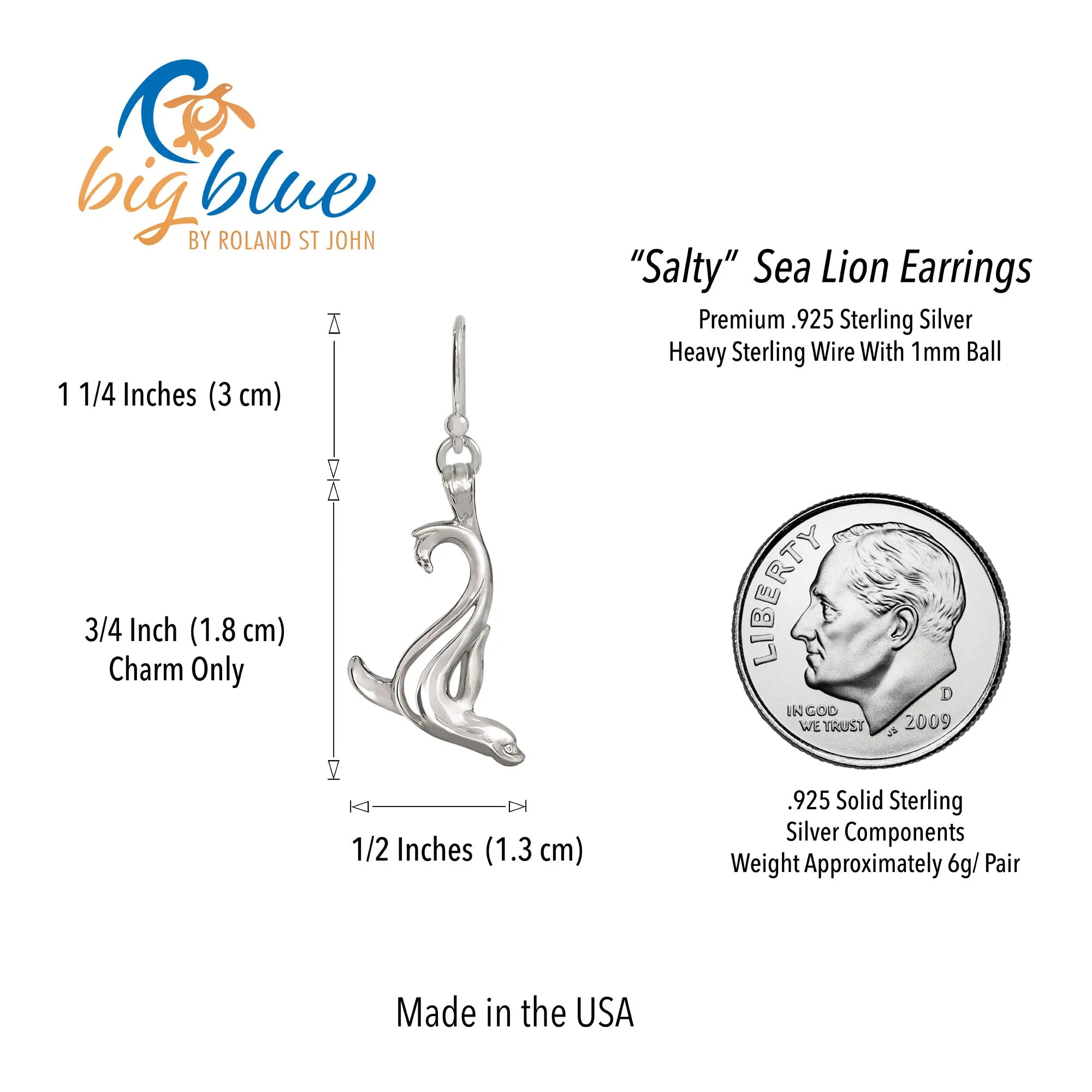 Sea Lion Earrings Sterling Silver- Sea Lion Drop Earrings for Girls, Sea Lion Dangle Earrings Sterling Silver, Beachy Earrings