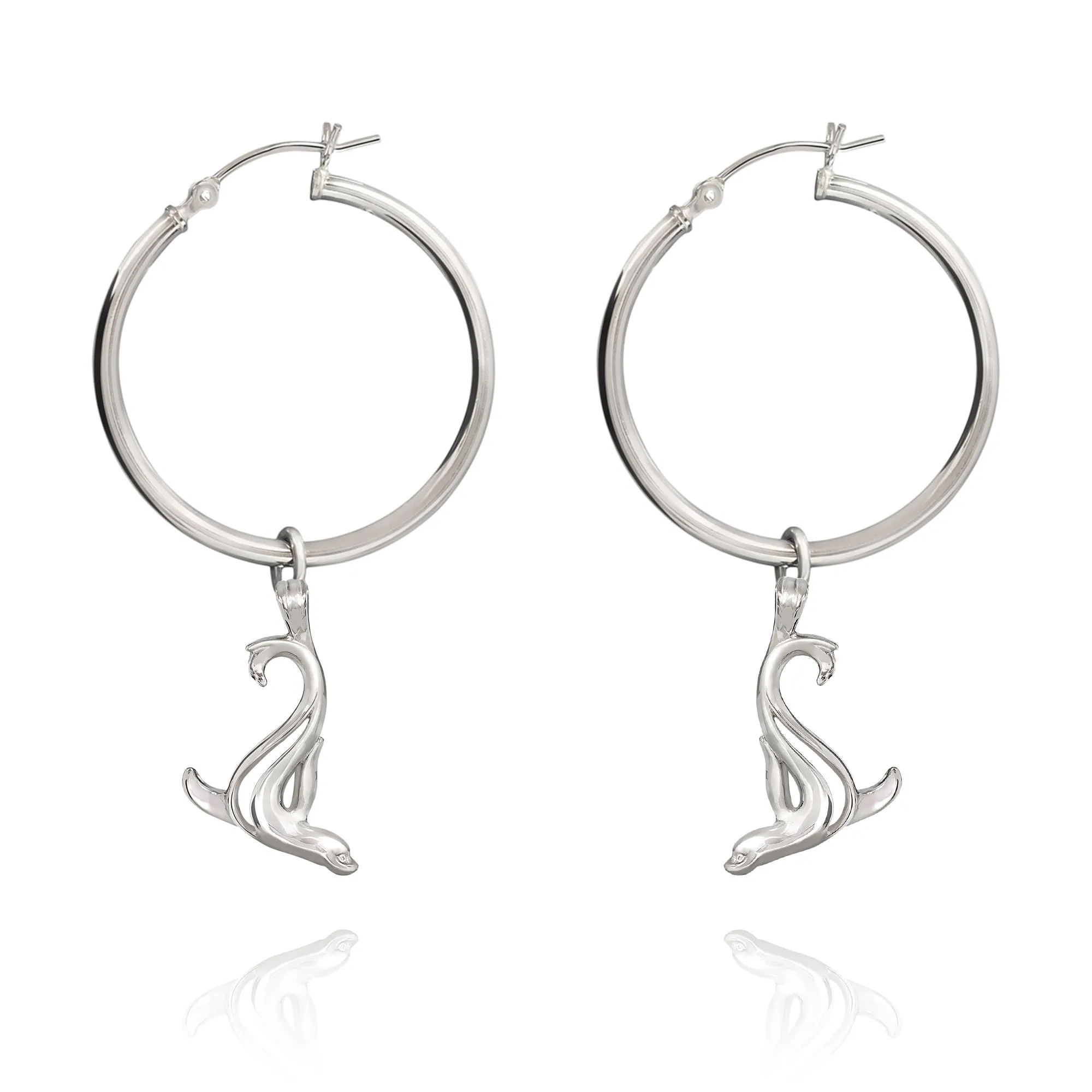 Sea Lion Hoop Earrings Sterling Silver- Sea Lion Drop Earrings for Girls, Sea Lion Dangle Earrings Sterling Silver, Beachy Earrings