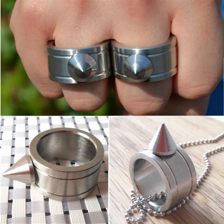 Self-defense Ring Shocker Product Survival Ring Tool Pocket Women Self Defense Ring Stainless Steel Spike   Chaining