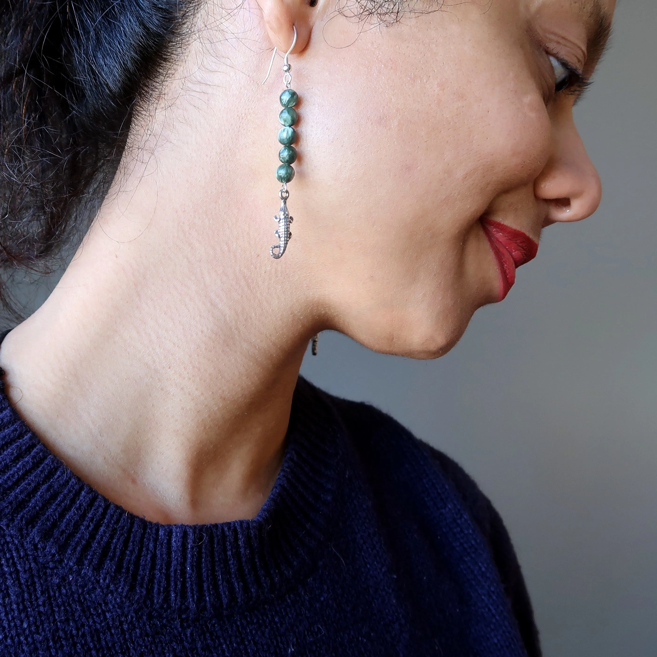 Seraphinite Earrings Green Alligator Sterling Silver