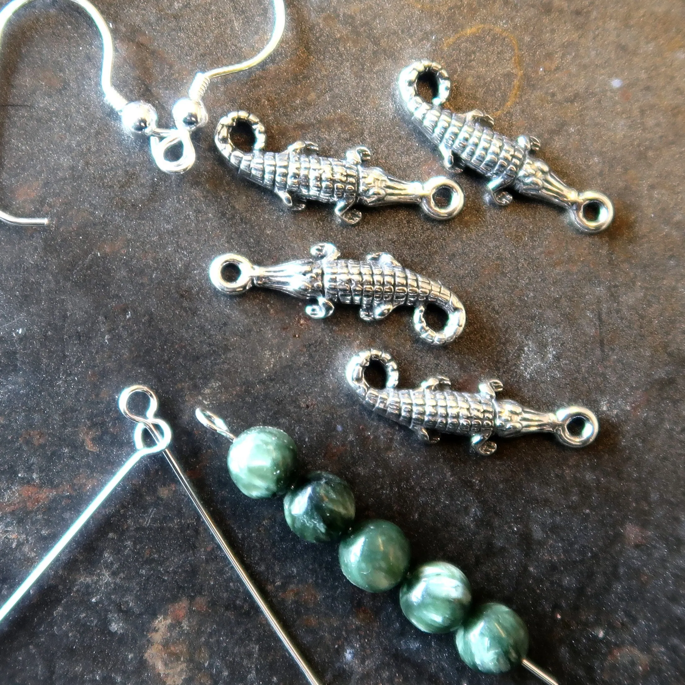 Seraphinite Earrings Green Alligator Sterling Silver