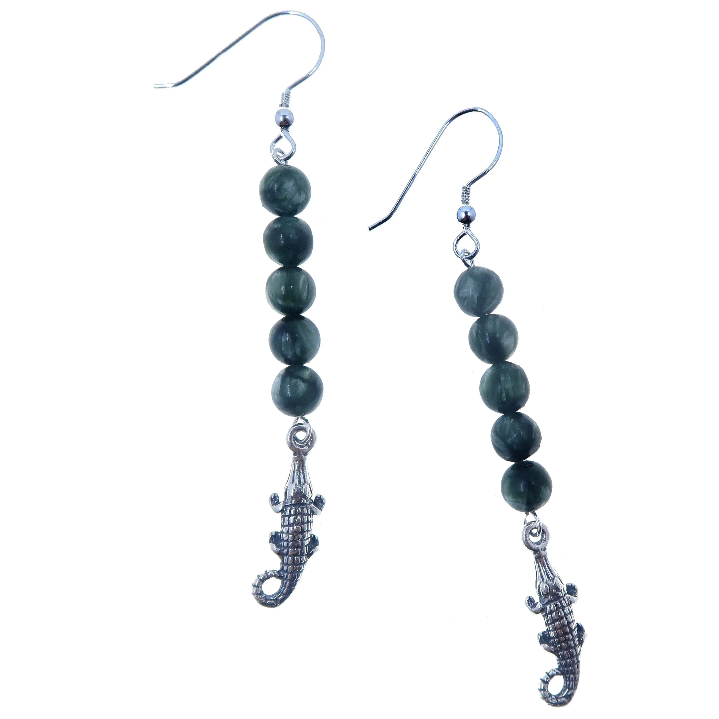 Seraphinite Earrings Green Alligator Sterling Silver