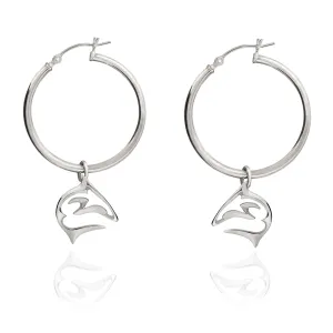 Shark Hoop Earrings for Women Sterling Silver- Shark Drop Earrings, Sterling Silver Shark Dangle Hoop Earrings, Gifts for Shark Lovers, Shark Charms
