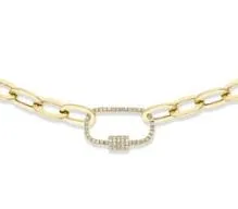 Shy Creation 14K Yellow Gold Diamond Carabiner Paperclip Chain