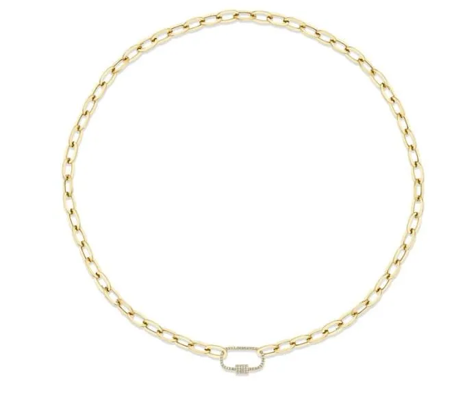 Shy Creation 14K Yellow Gold Diamond Carabiner Paperclip Chain