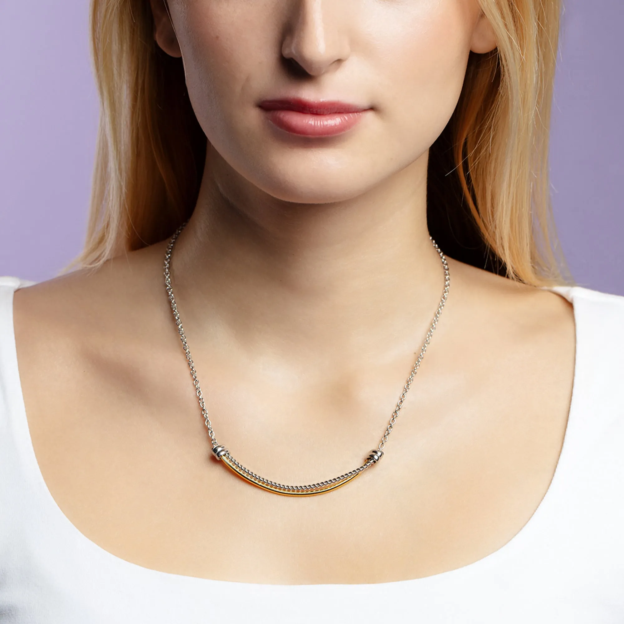 Silver & 18K Italian Cable Interlocking Bar Necklace