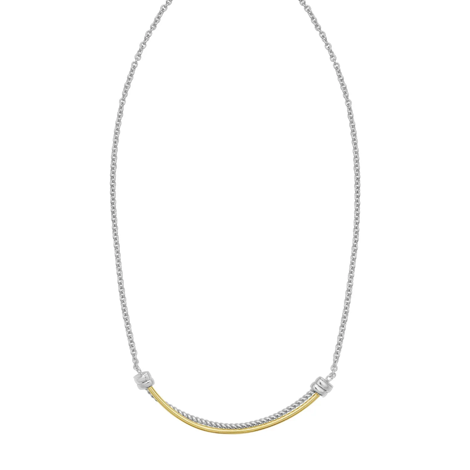 Silver & 18K Italian Cable Interlocking Bar Necklace