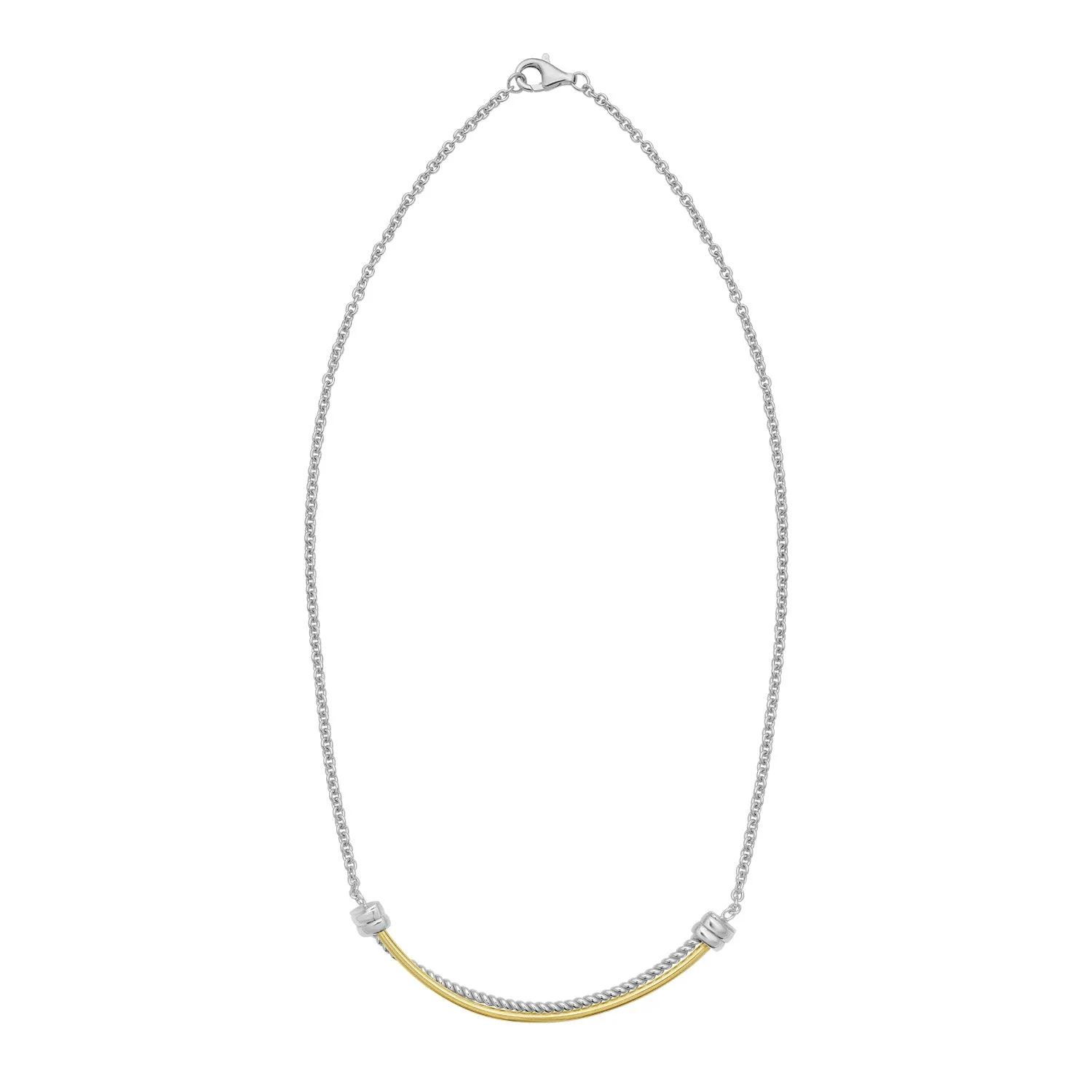Silver & 18K Italian Cable Interlocking Bar Necklace