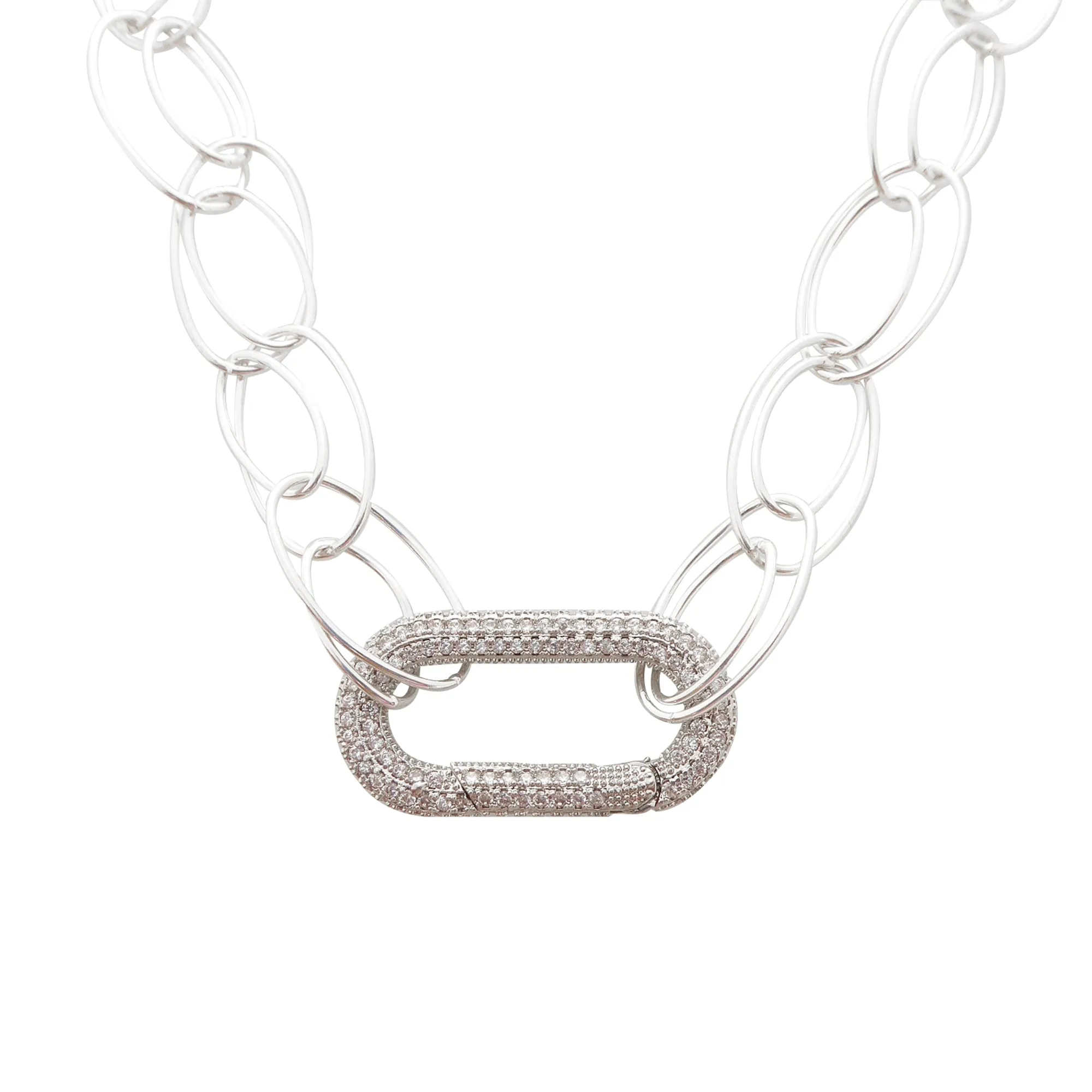 Silver rhinestone carabiner necklace
