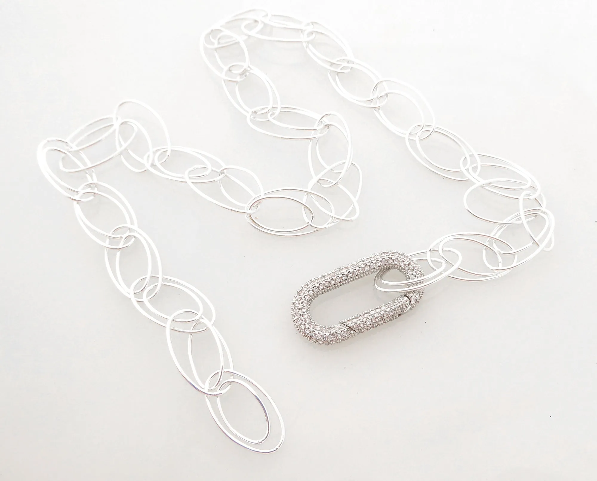 Silver rhinestone carabiner necklace