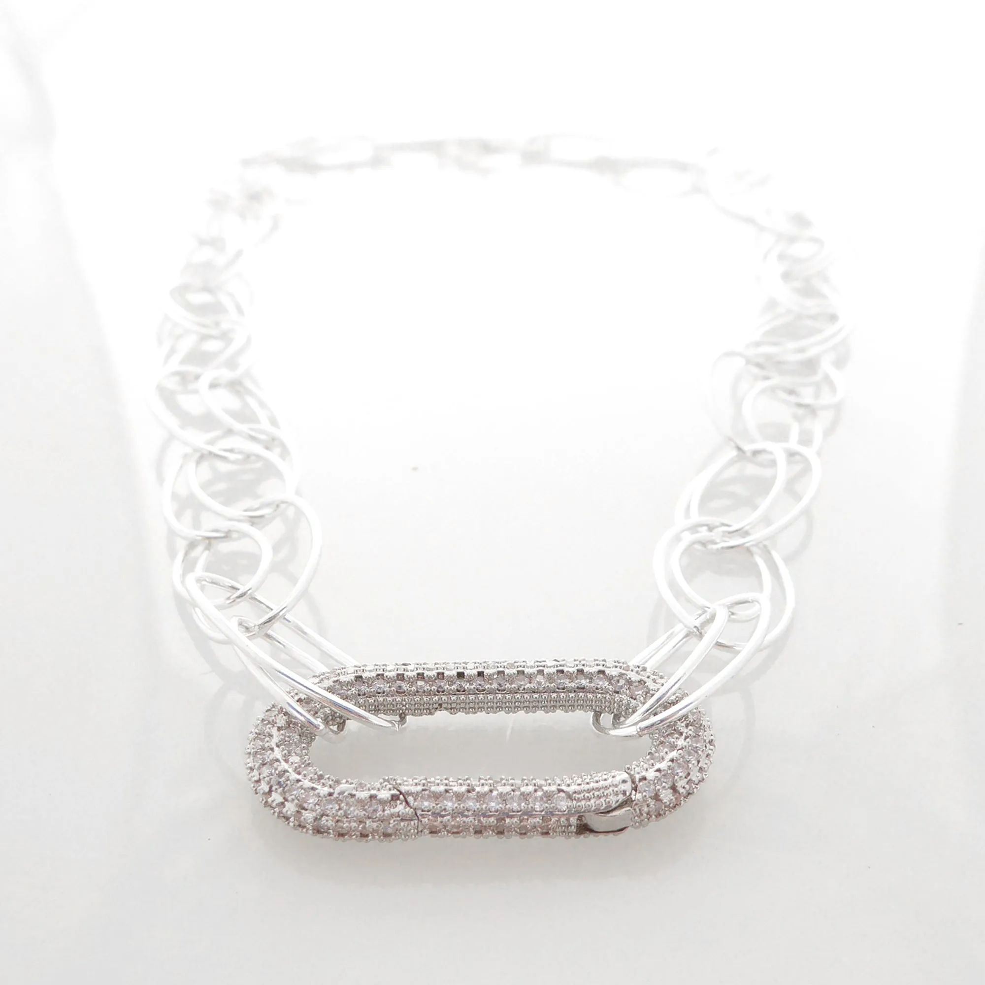 Silver rhinestone carabiner necklace