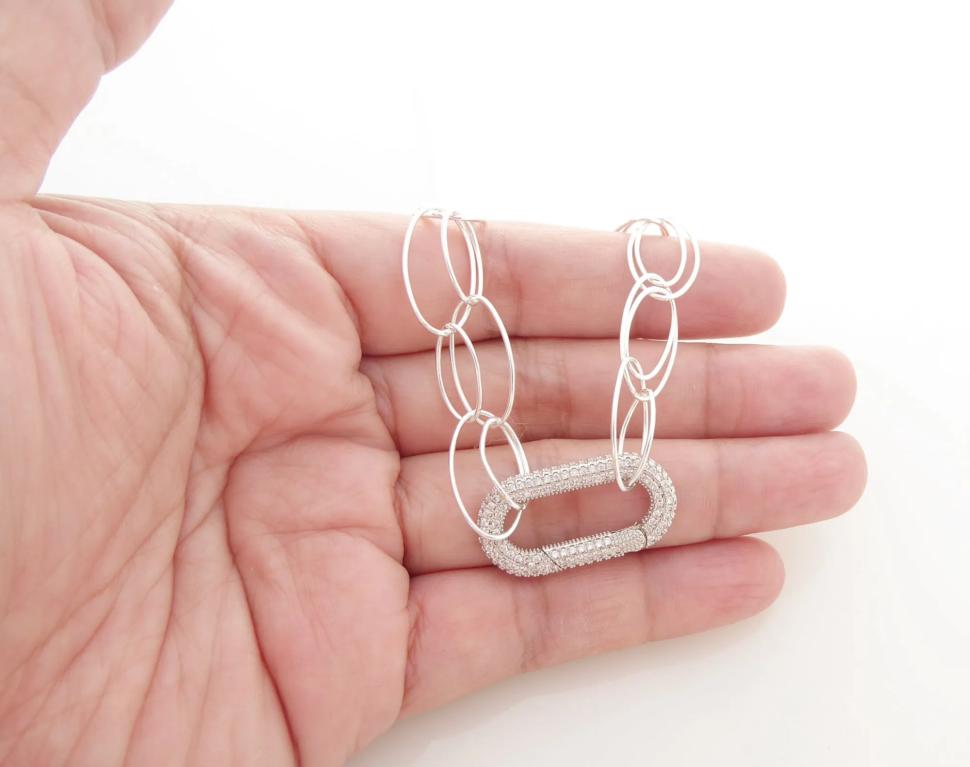 Silver rhinestone carabiner necklace